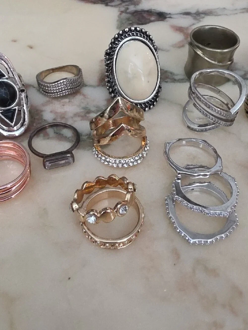 Assorted Women's Fashion Rings in Silver and Gold Tones